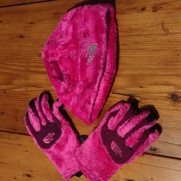The North face set hat and gloves fleece pink med youth - Picture 1 of 6